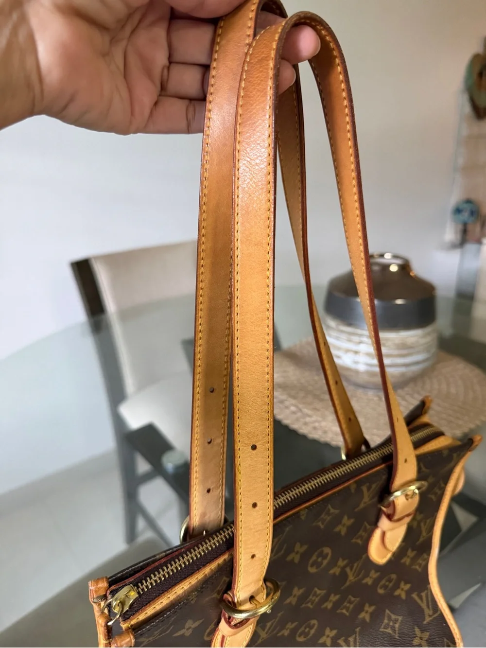 Louis Vuitton Brown Monogram Canvas Shoulder Bag with Tan Leather